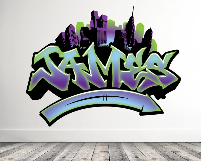 Personalized Name Graffiti Urban City And Arrow Wall Art -Teen Room Decal